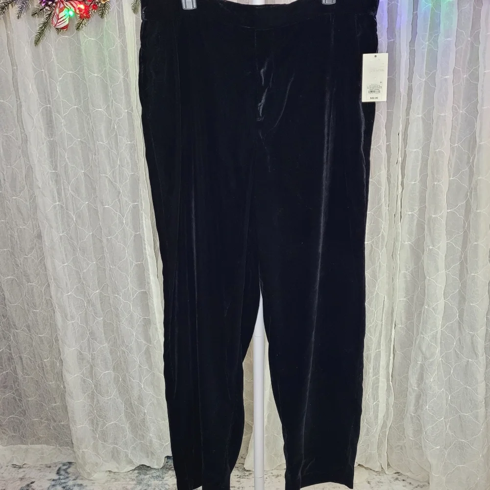 A New Day Black Velvet Soft Wide Leg Trousers Pants With Pockets Size 17